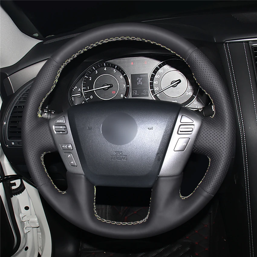 Черный микро Волоконный кожаный чехол рулевого колеса автомобиля для Nissan Patrol Armada