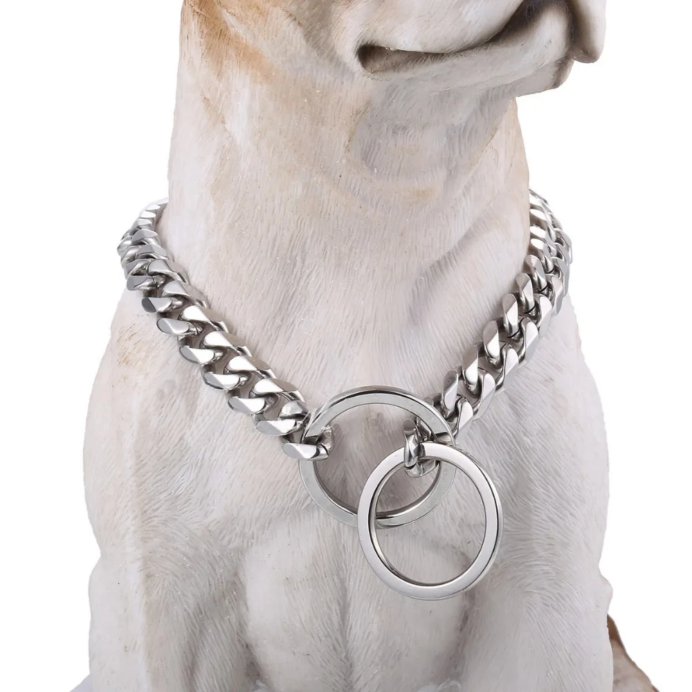 10/12/15/17/19mm Silver Color Stainless Steel Dog Chain Necklace Choker Pet Supplies Cuba's Link Double Circle Button Hot Sale |