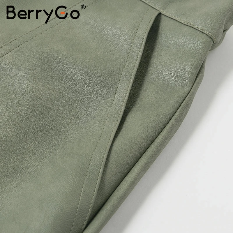 BerryGo винтажная Осенняя кожаная женская юбка-карандаш с высокой талией на молнии, облегающая мини-юбка с модным карманом, зимняя женская уличная одежда