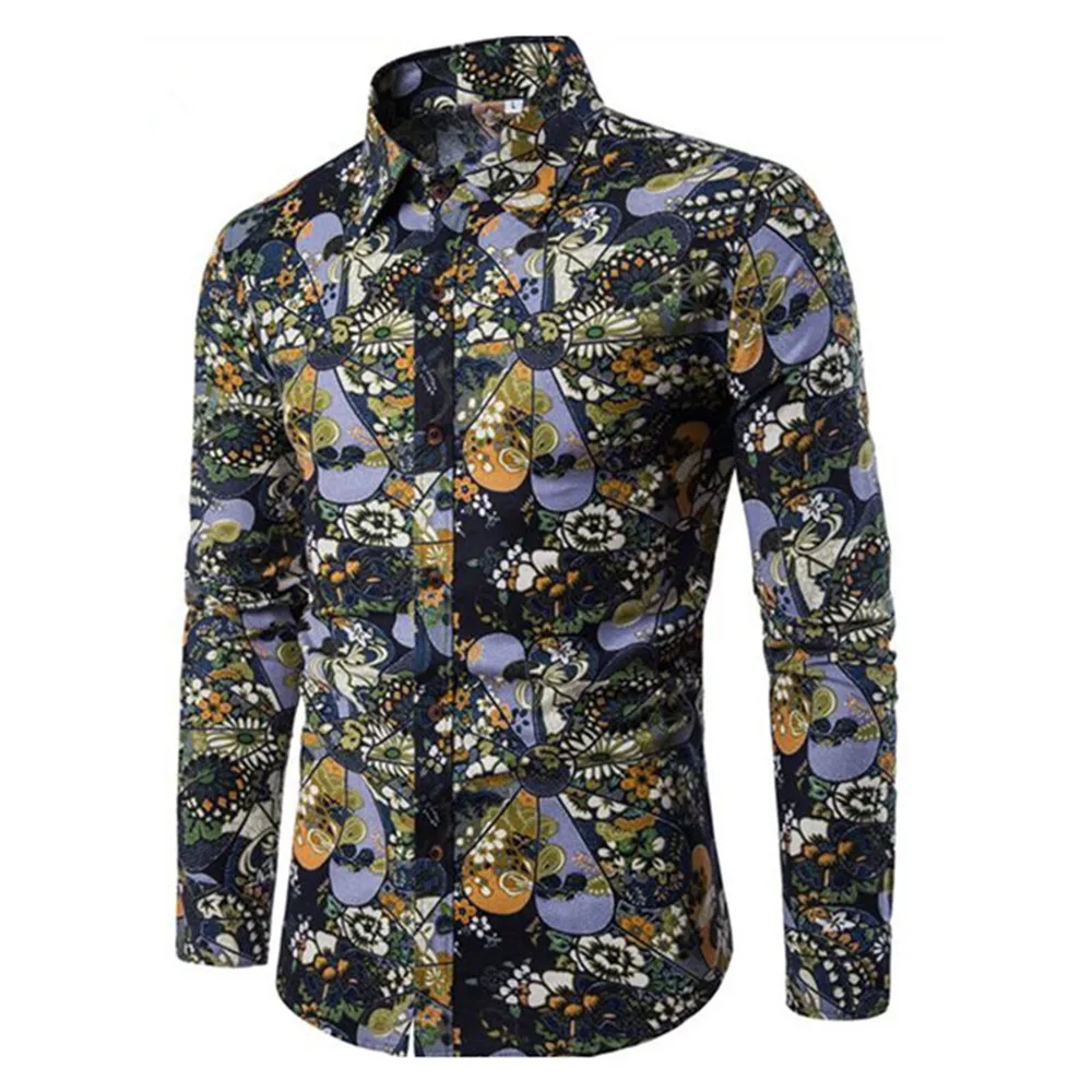 Shirt 10 Этнический стиль Мужские рубашки с длинным рукавом Мужская винтажная блуза с принтом Праздничная Повседневная блуза модная мужская элегантная вечерние рубашка большого размера 5XL - Цвет: Shirt 10