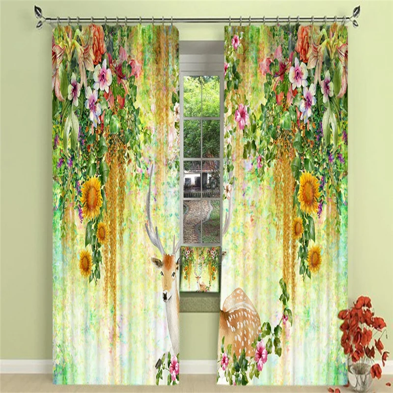 Роскошные 3D затемняющие оконные занавески с оленем Sika на заказ для гостиной