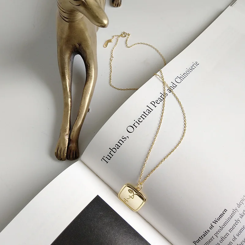 WTLTC Gold Color Artsy Abstract Face Pendant Necklaces Femme 925 Sterling Sliver Necklace Personality Custom Choker Geometrical | Украшения