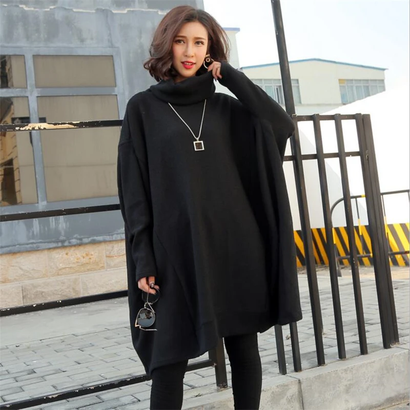 Женское вязаное платье свитер с высоким воротником асимметричное свободное из