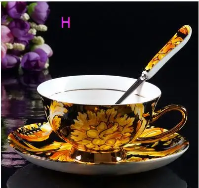 H Retro Palace European bone china coffee cup saucer high-grade British ceramic cup afternoon tea mug saucer set Queen's Cup CL092 - Цвет: H