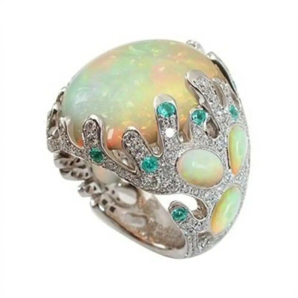 Hot Women Multicolor Big Oval Faux Moonstone Carved Flowers Finger Ring Jewelry Gift | Украшения и аксессуары