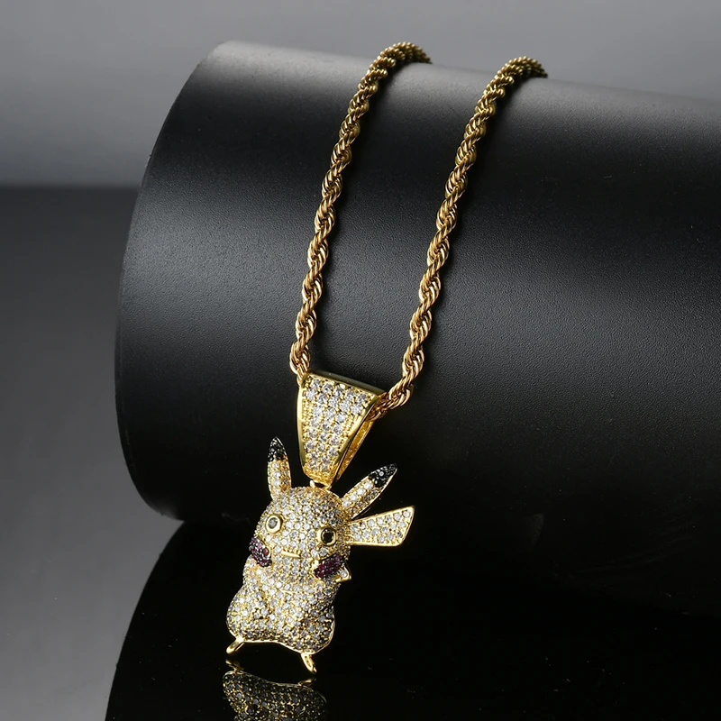 Прекрасный мультфильм аниме роль Пикачу Bling Iced Out хип хоп кулон для мужчин женщин цепочки и ожерелья Jewelry теннис цепи