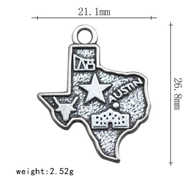 Skyrim Unique Geography Charms Austin&ampTennessee&ampTexas Map Folating Pendants For DIY Jewelry Accessories Making Findings 30Pcs |