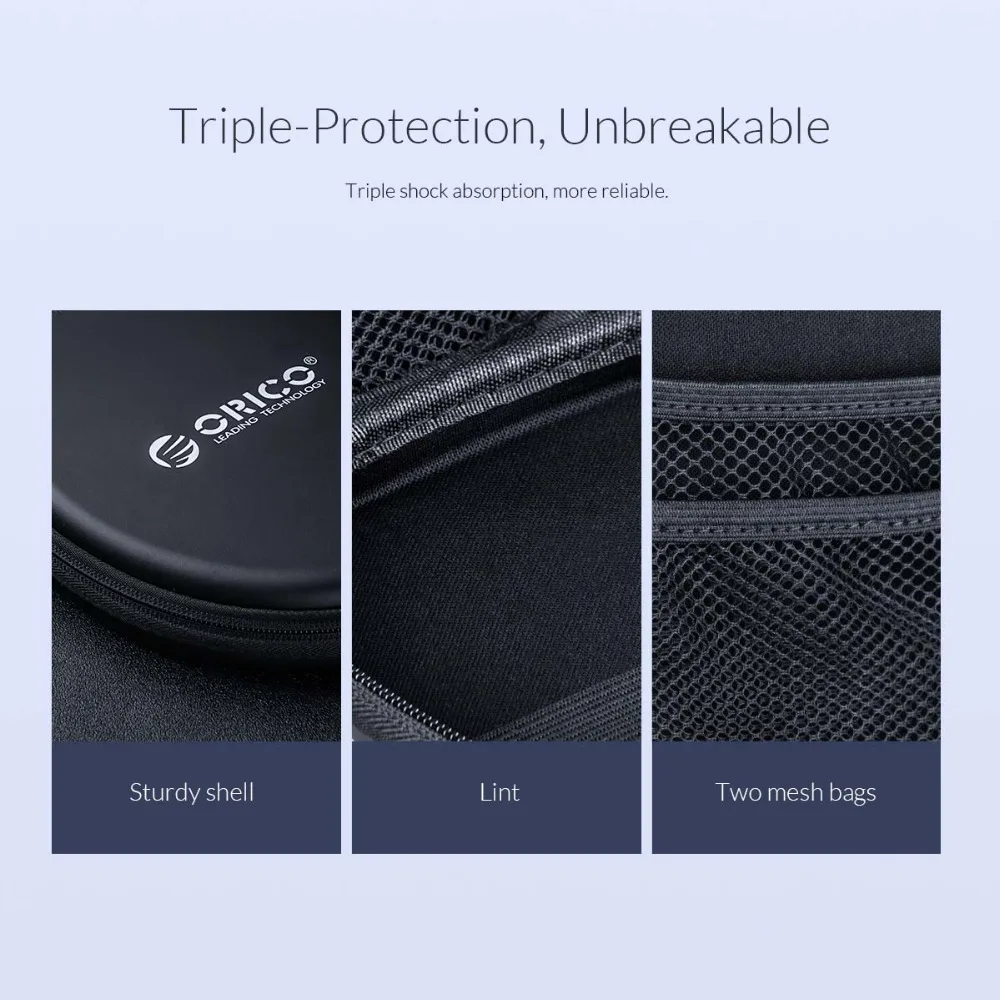 ORICO, водонепроницаемая сумка для наушников, Bluetooth, чехол для наушников, двойная подкладка, для Bluetooth, для наушников, USB кабель, внешний аккумулятор, USB зарядное устройство
