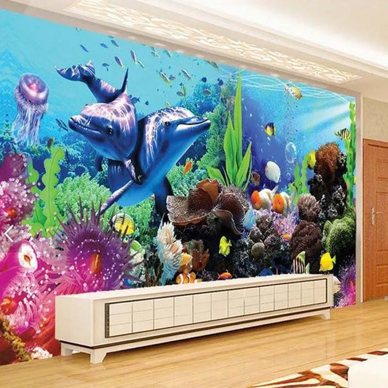 Custom Wall Mural Straw Texture Wallpaper Underwater World 3D Stereoscopic Living Room TV Background Papel De Parede | Обустройство