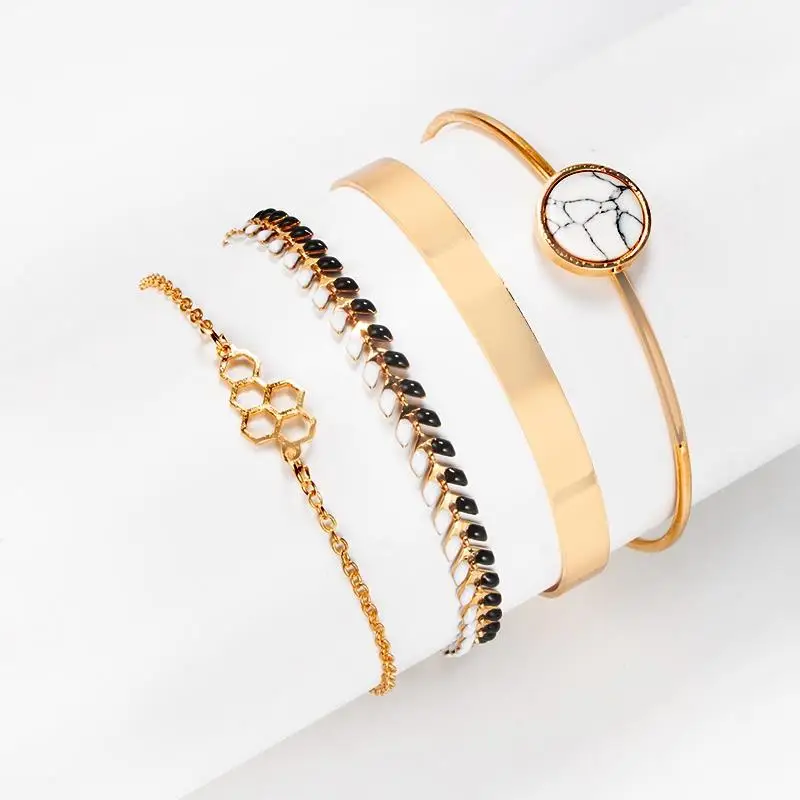 4 Pcs /Sets Gold Color Bohemian Bracelet Cool Set Geometric Charm Wrist Chain Women | Украшения и аксессуары