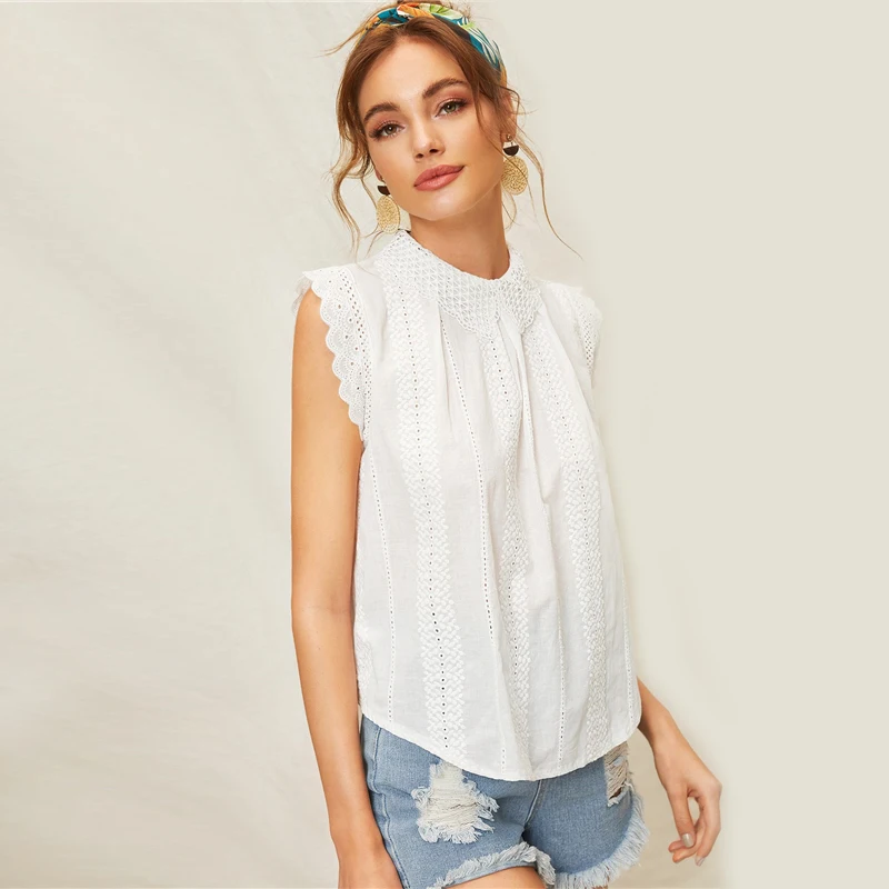 Dotfashion бежевая кружевная панель изогнутый подол плотная блузка рубашка Лето милые кепки рукава корейские женщины моды топы и блузки