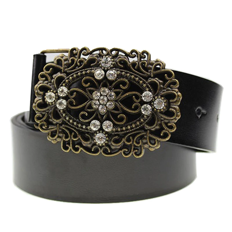 Женский широкий ремень со стразами кожаный в стиле ретро с жемчужинами пояс из