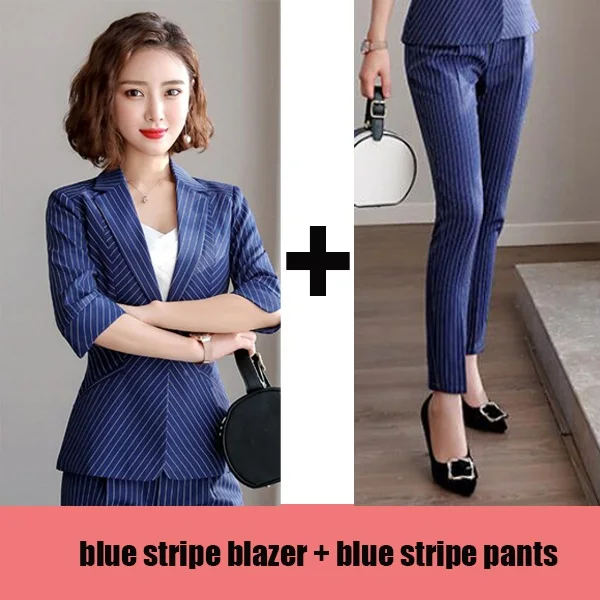 blazer and pants Для женщин классический в полоску с длинным рукавом, юбка костюм с отложным воротником пиджак и юбка Комплекты Женские Большие размеры S-4XL Для женщин элегантный костюмы с юбкой - Цвет: blazer and pants