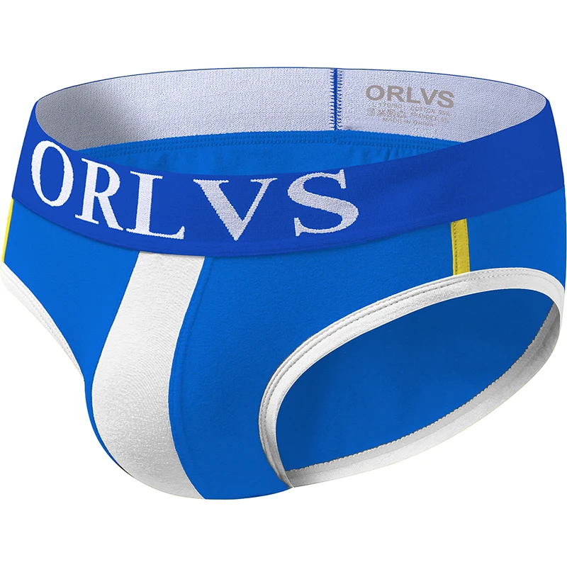 Мужские трусы брифы в полоску ORLVS черные бикини с объемным мешочком 4 цвета