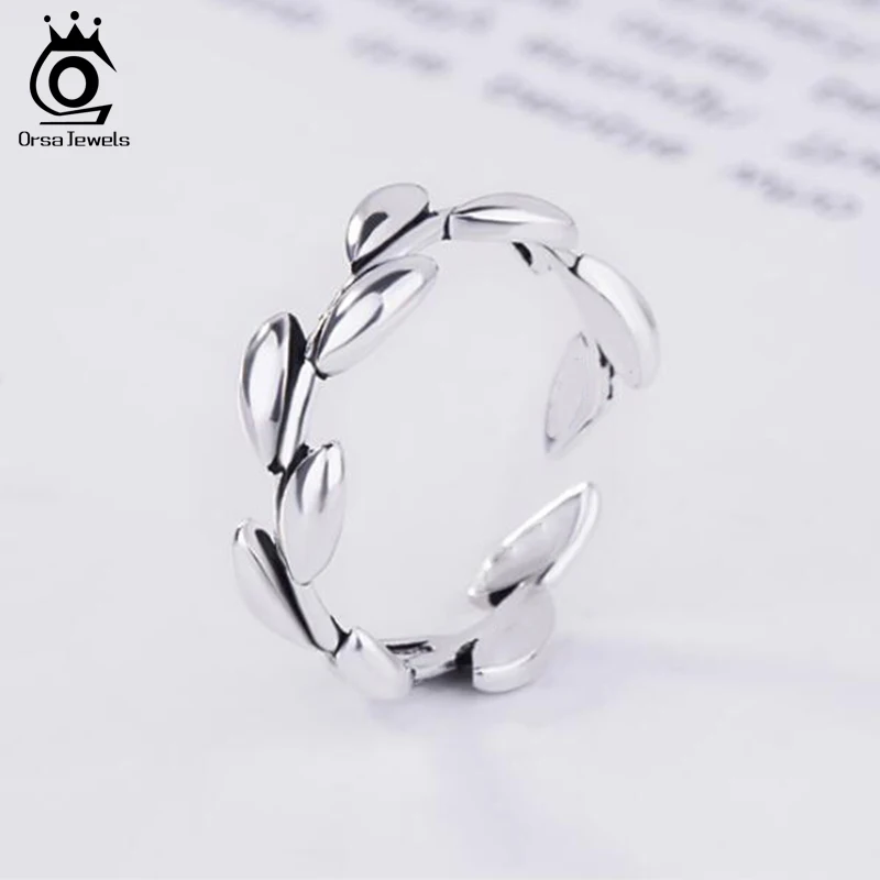 ORSA JEWELS чистое 925 пробы Серебряное кольцо с узором в виде листьев Регулируемый размер для женщин кольцо на день рождения вечерние ювелирные изделия подарок PSR57