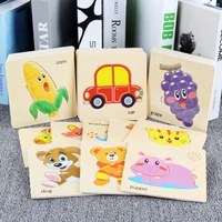 8pcs cartoon wooden animal and transportation 3d puzzle jigsaw wooden toys for intelligence kids baby early educational toy