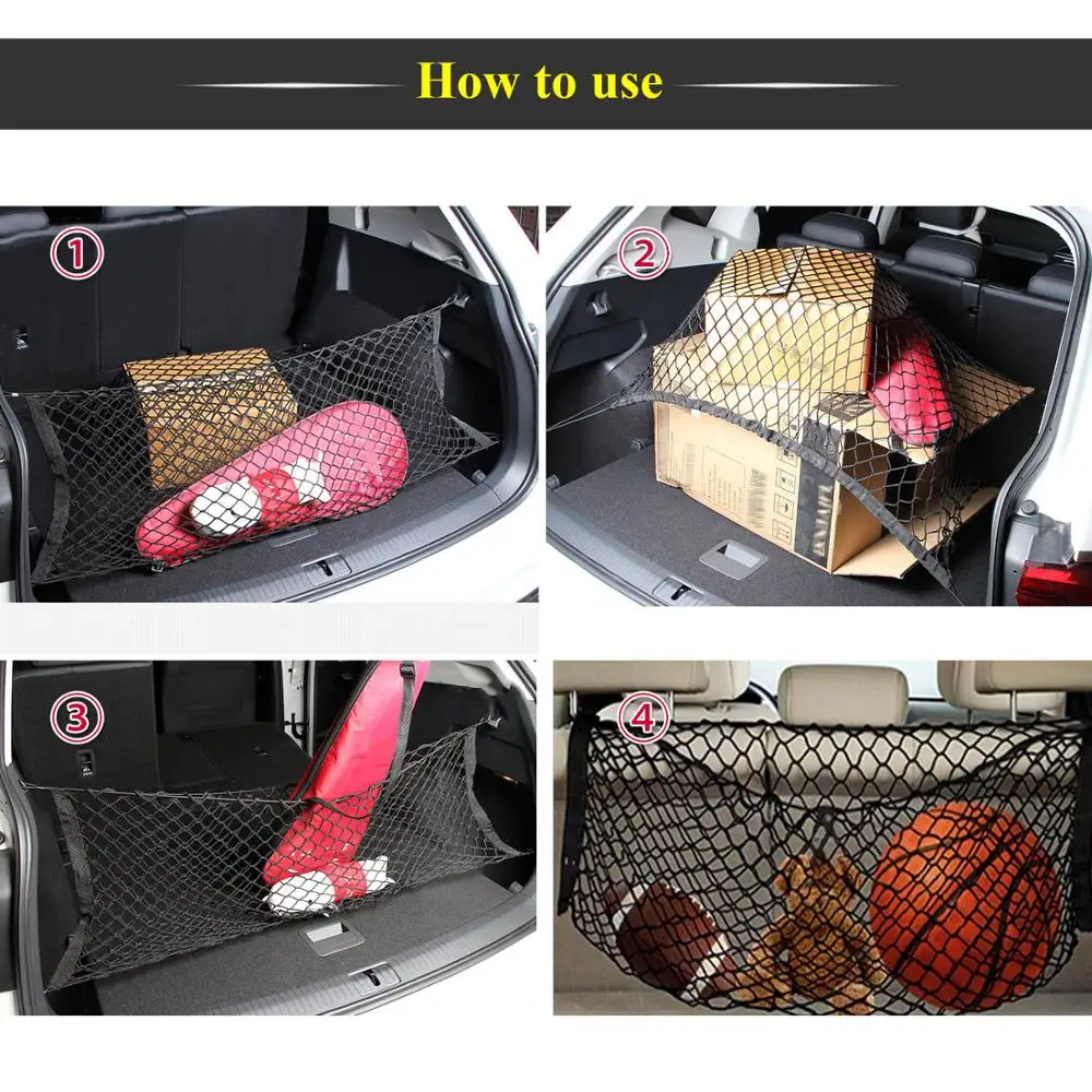 1шт Универсальная сетка для багажного отделения заднего багажника автомобиля Rede Elastica Cargo Organizer Storage 70*70см с 4 пластиковыми крючками