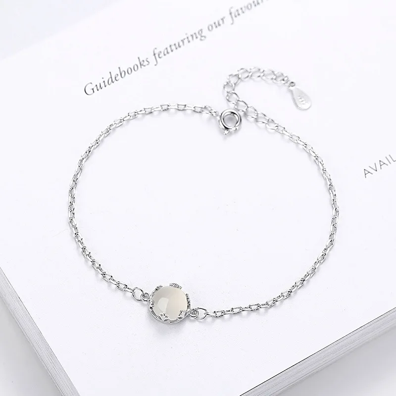 Настоящий чистый 925 пробы серебряный с лунным камнем браслет Femme Argent Chain Braslet женский натуральный камень ювелирные изделия Женская повязка SB022
