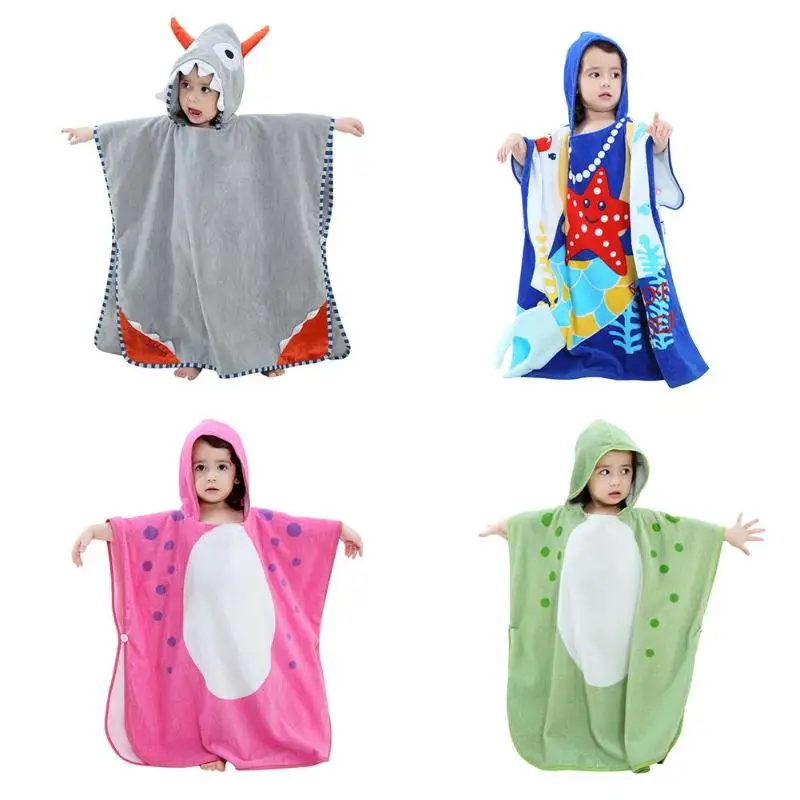 Детский мягкий хлопковый банный халат с капюшоном и рисунком для младенцев