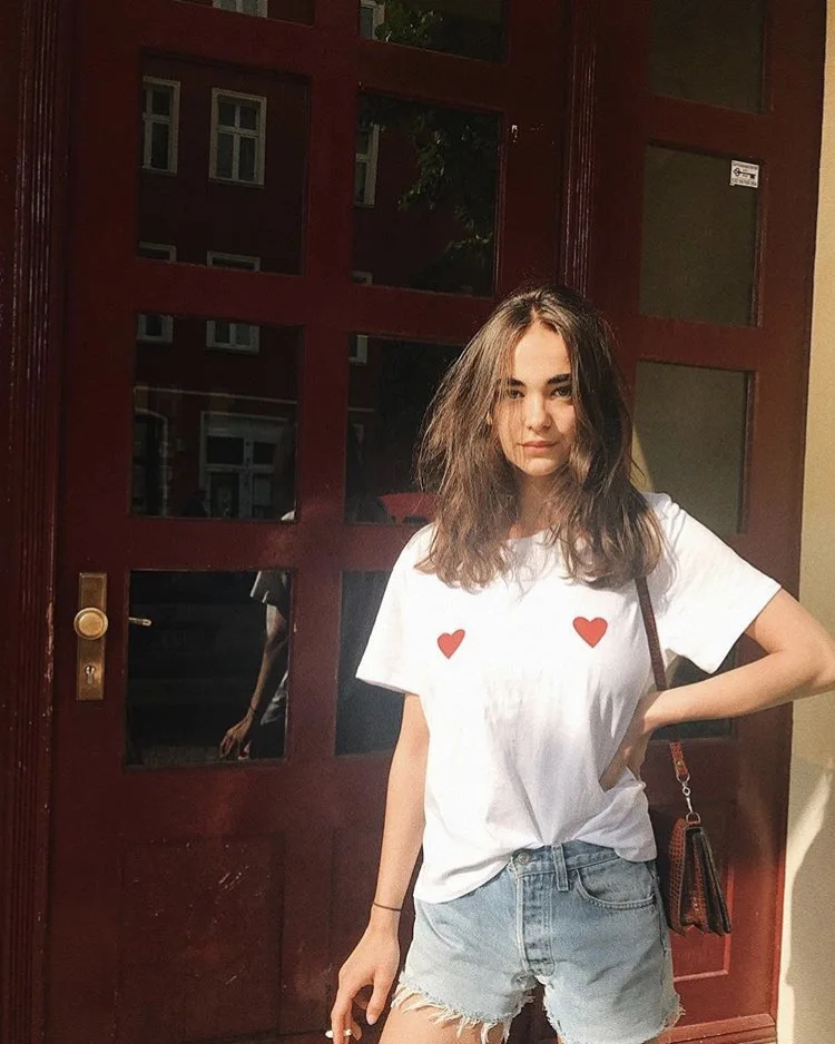 Футболка OKOUFEN Женская хлопковая с принтом в виде сердца|top tees|t-shirt cottontee top |