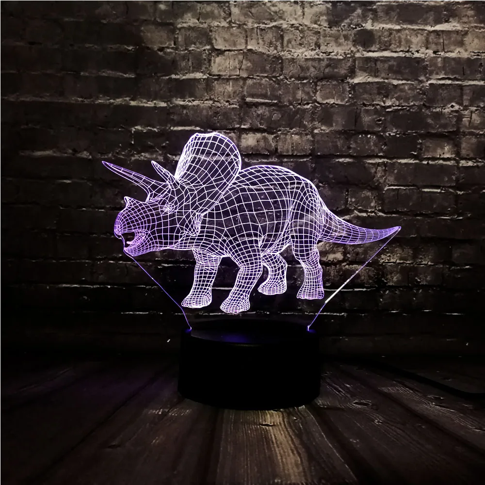 СВЕТОДИОДНЫЙ 3D ночник с изображением животных Парк Юрского периода трицератопс