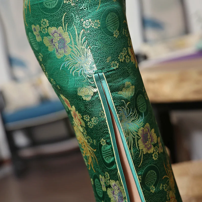 Новый Зеленый атласный цветок Cheongsam Китайский классический женский сексуальный