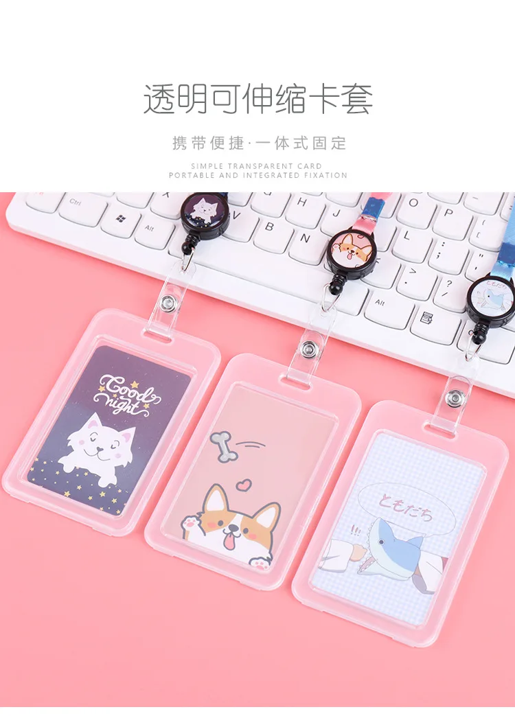 Cute Cartoon Cat Transparent Card ID Badge Holder Kawaii Dogs Retractable Badge Buckle Name Tag Card Holder For Gifts