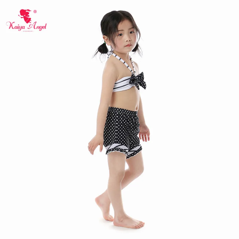 Kaiya Angel New Baby Girl Swimwear Beach Suits Dot Striped Bow Two Pieces Belt Shorts Bikini Summer Swimsuit Factory Wholesale | Детская
