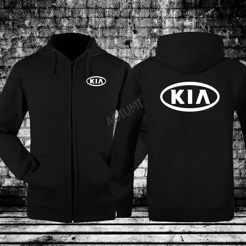 Осень Зима для мужчин куртки Kia толстовки Мода с капюшоном на молнии однотонные толстовки пальто
