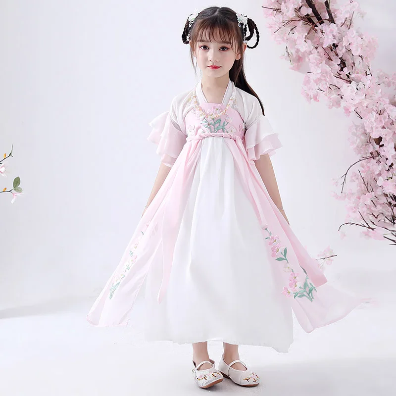 Pink Hanfu/костюмы для девочек; Китайская древняя и традиционная одежда; детское платье для выступлений в народном китайском стиле; костюмы Hanfu; DQL565 - Цвет: Pink