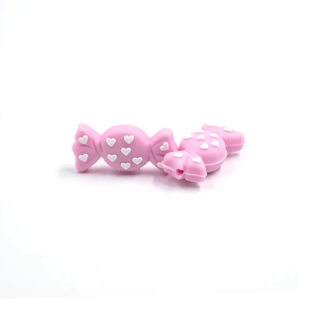 Pink 6 шт мультфильм конфеты Силиконовые Бусины Пищевой Perles силиконовые Bebe детский аксессуар для прорезывания зубов аксессуары Прорезыватель бусины Mordedor - Цвет: Pink