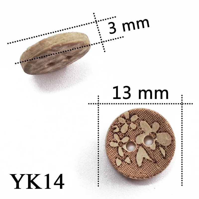 YK14 ZIEENE 10 шт., 30 шт., 50 шт., 100 шт., натуральный цвет, круглые лазерные кокосовые пуговицы 13 мм, 15 мм, рукоделие, шитье, скрапбукинг, ручная работа - Цвет: YK14