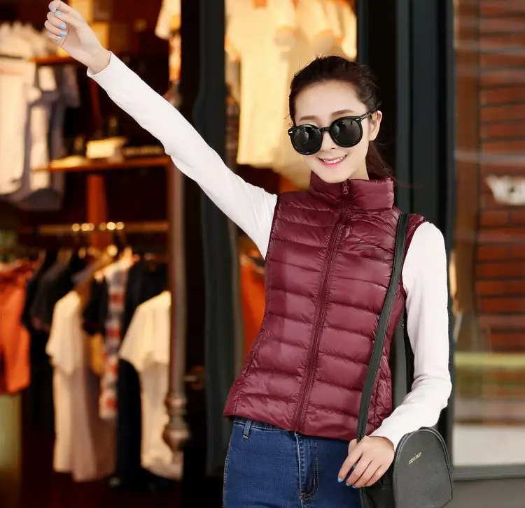 Весенний женский ультралегкий пуховой жилет зима 90% короткие пуховые куртки без