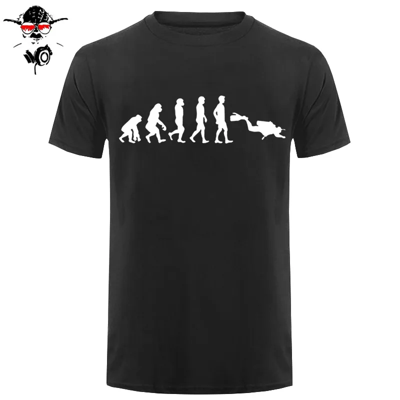 Модная футболка с принтом для подводного плавания Evolution, мужские Забавные футболки для дайвинга, мужские хлопковые топы с короткими рукавами и круглым вырезом