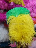 20pcslot60 65cm two tone high quality ostrich feathersgreenyellow ostrich craft feathers for stage and home decoration