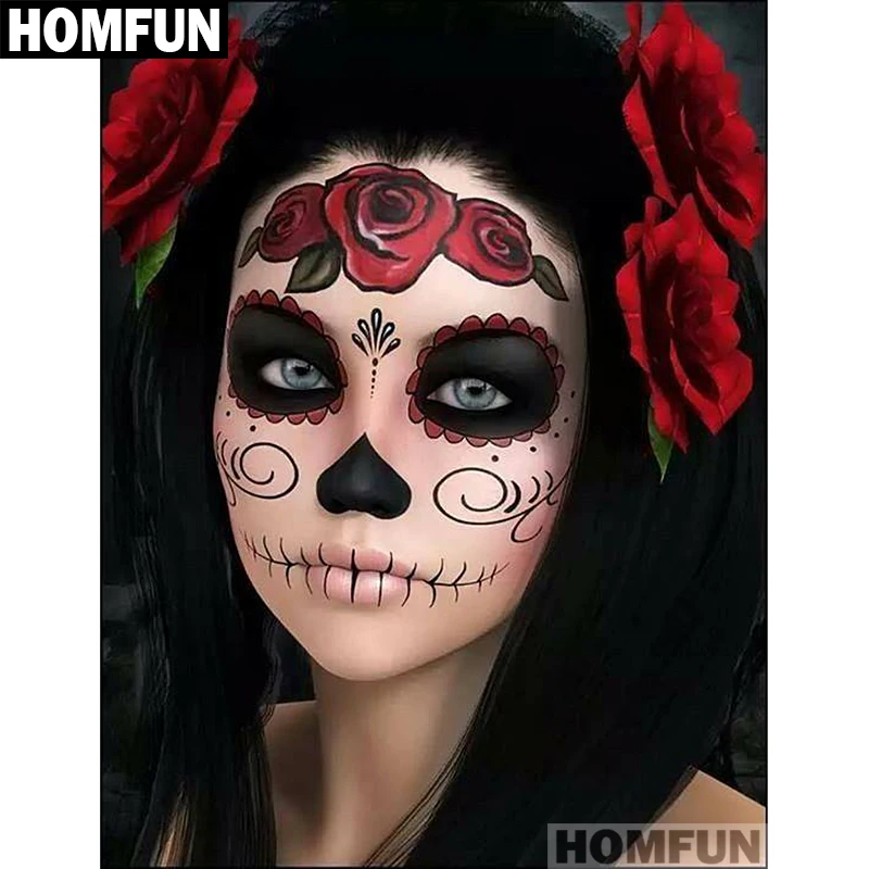 Алмазная живопись HOMFUN полноразмерная/круглая вышивка с изображением черепа