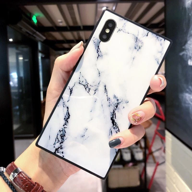 Москадо Квадратный дизайн для чехла iPhone 6 6s 7 8 Plus X Модный гранитный камень мраморной текстуры мягкий TPU кейс на
