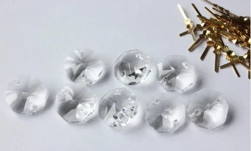 Прозрачные Восьмиугольные хрустальные бусины 14 мм + Позолоченные