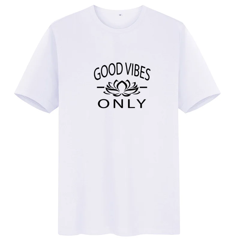 Женская футболка с принтом Good Vibes Only коротким рукавом и круглым вырезом | одежда
