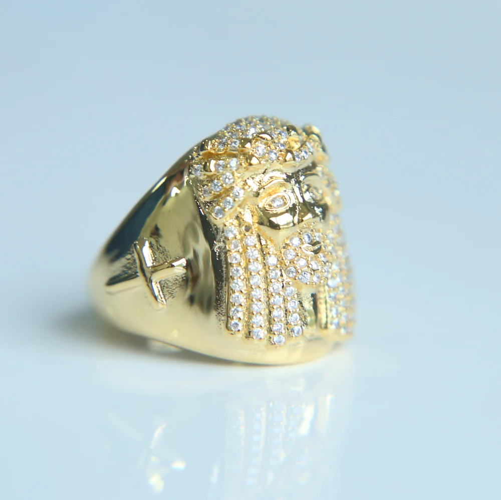 2017 new arrive hip hop bling gold color pave Clear cubic zirconia sparking size 8 9 10 jesus men filled ring |