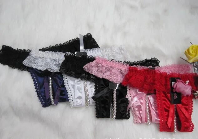 5pcs/set G-String Women Underwear T back Thongs Panty Women's Sexy Lace Open Crotch Pearls Panties WNK03 |