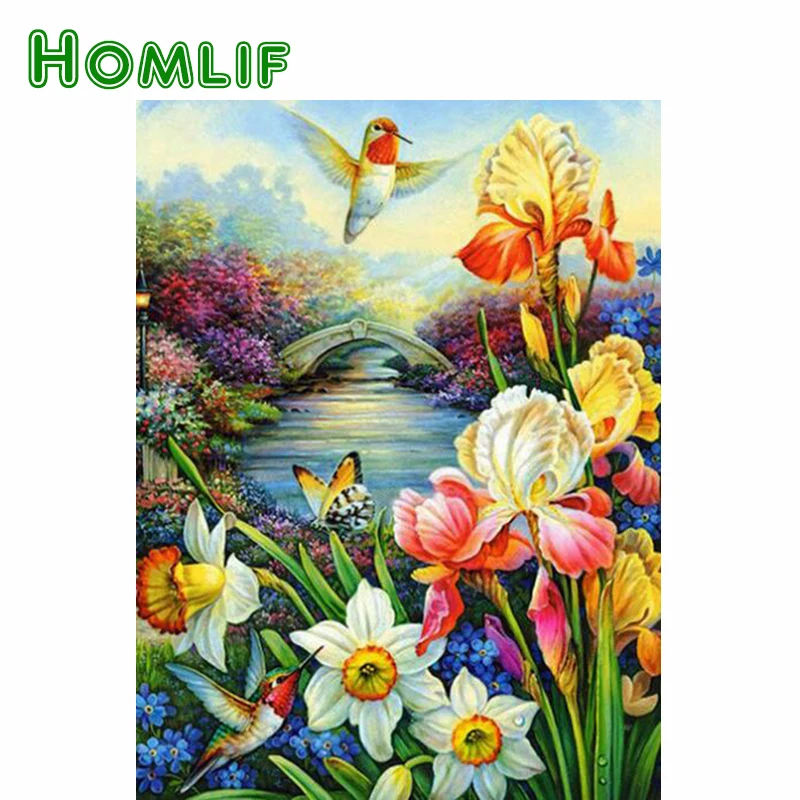 HOMLIF 5D DIY Вышивка с кристаллами цветы и птицы полная квадратная Алмазная вышивка