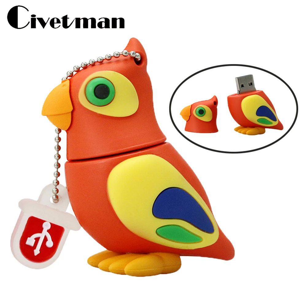 

Pen Drive 256G Cartoon Parrot Animal USB Flash Drive 4GB 8GB 16GB 32GB 64GB 128GB Pen Drive Birds Pendrive Hard Disk USB Memeory