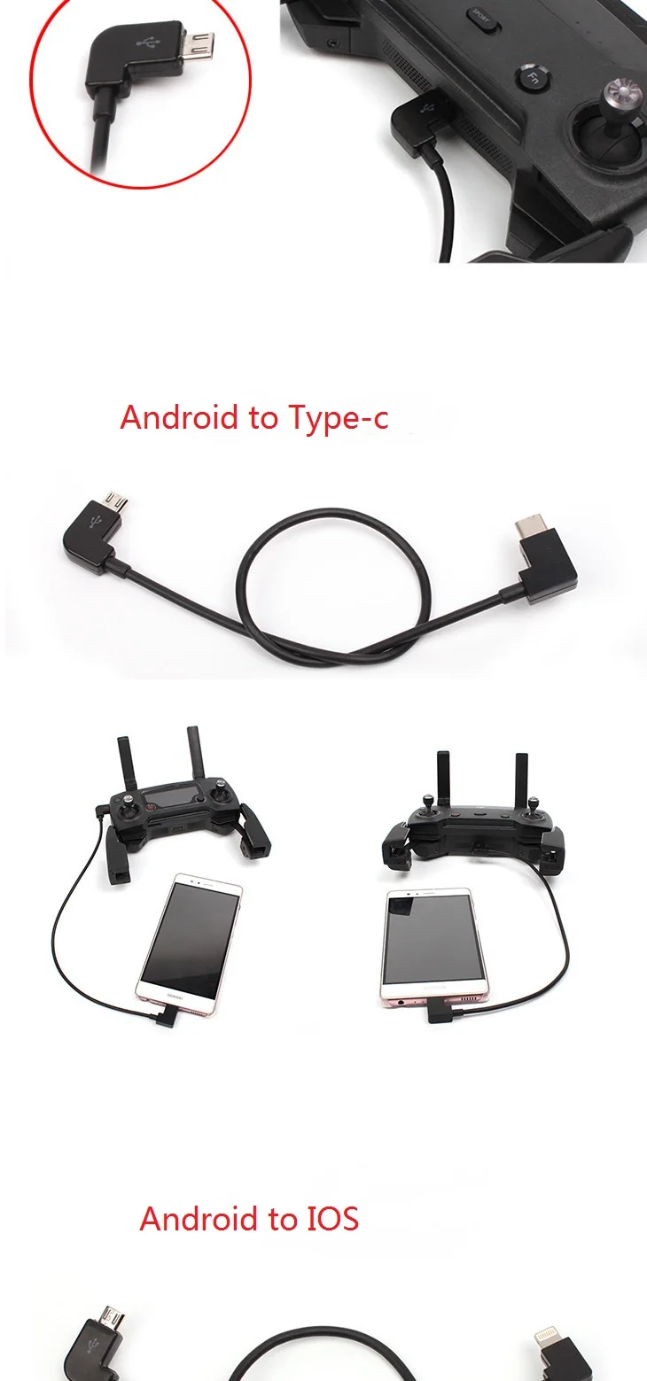 Кабель для передачи данных для DJI Spark/MAVIC Pro/Mavic 2 Air control Micro USB для освещения/type C/Micro USB кабель для IPhone Pad для xiaomi