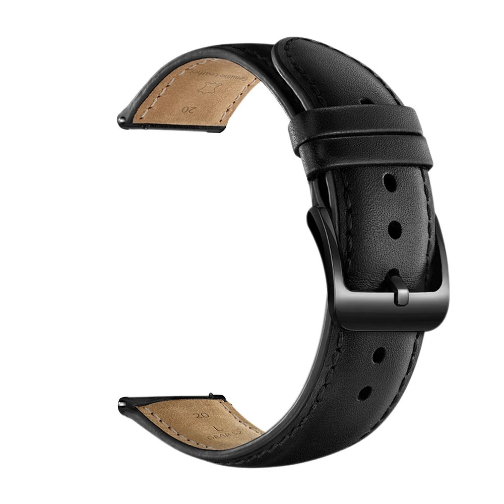 URVOI ремешок для Samsung Galaxy Gear Sport S2 классический черный гладкий из натуральной кожи с