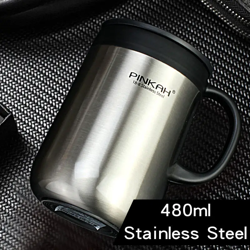 3523-stainless Pinkah 400 мл 304 Термосы Из Нержавеющей Стали Офисные чашки с ручкой с крышкой изолированные Чайные Кружки Термос чашки офисные термосы - Цвет: 3523-stainless