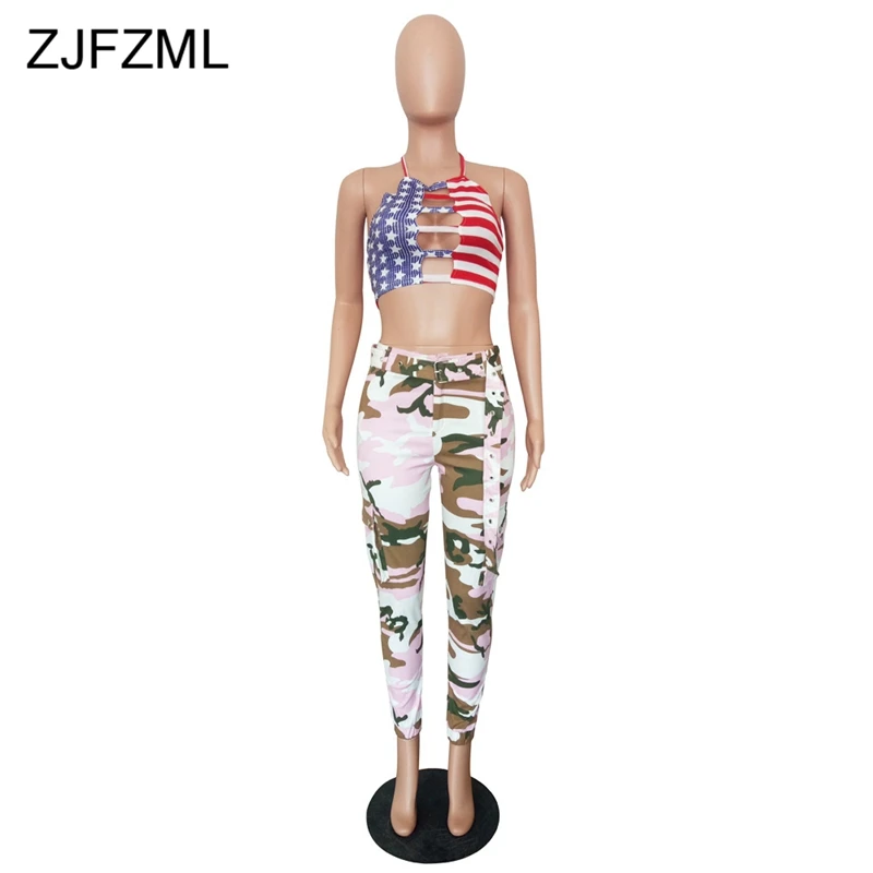 ZJFZML женские модные камуфляжные брюки с высокой талией Pantalon женский брючный костюм длинные спортивные брюки Хлопок Уличная тонкая камуфляжная брюки