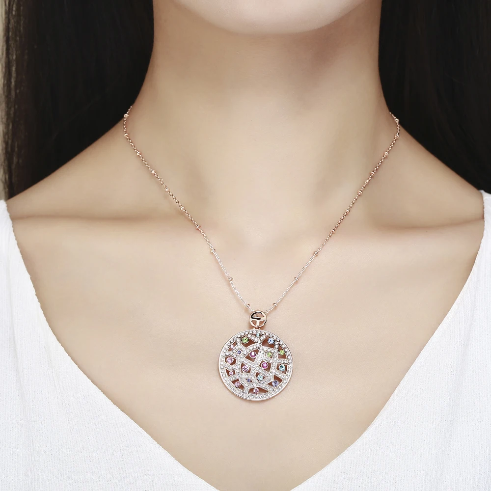 Pinannie золото Цвет 100% Австрия Кристаллы Стразы круглый кулон Цепочки и ожерелья