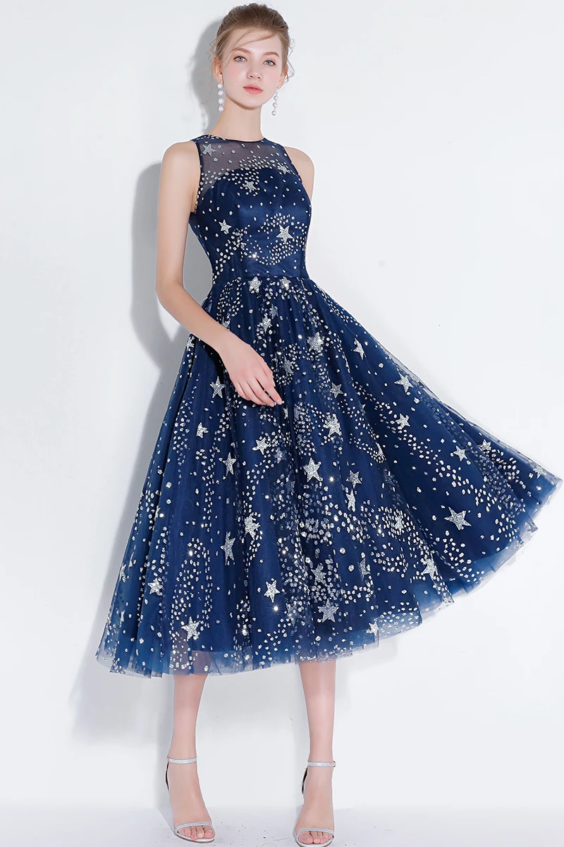 Robe De Soiree Новое банкетное элегантное голубое платье с О-образным вырезом, а-силуэт, шикарные вечерние платья на выпускной