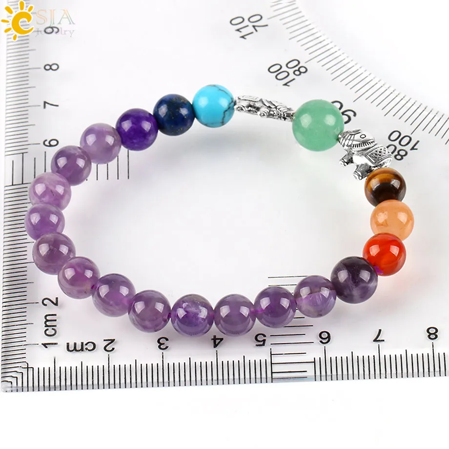 Женский браслет CSJA 8 мм из натурального фиолетового камня 7 дюймов|meditation jewelry|women